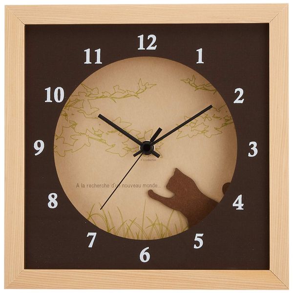 K-ART.JAPAN DECLOCK Verdure Cat Natural DC-3008 Wall Clock Width 8.7 x Height 8.7 x Thickness 1.8 inches (22 x 22 x 4.5 cm)