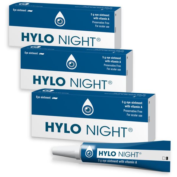 HYLO Night - 3 Pack - Preservative and Phosphate Free Eye Ointment - Soothes Dry Eyes at Night While Sleeping - 3x5g