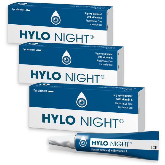 HYLO Night - 3 Pack - Preservative and Phosphate Free Eye Ointment - Soothes Dry Eyes at Night While Sleeping - 3x5g