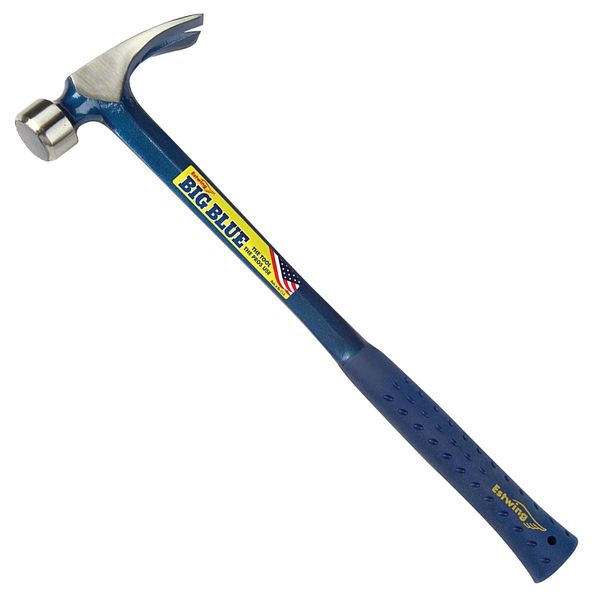 Estwing - E3‐25SM BIG BLUE Framing Hammer - 25 oz Straight Rip Claw with Forged Steel Construction & Shock Reduction Grip - E3-25SM Silver