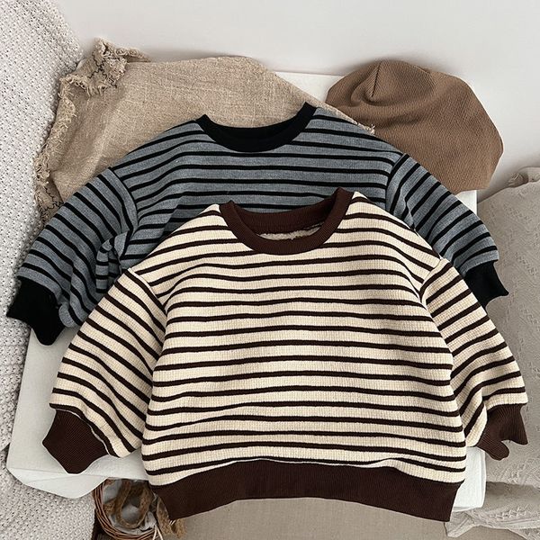 Baby Striped Pattern Long Sleeve Loose Crewneck Pullover Hoodies - 80 (9-12M) / Apricot