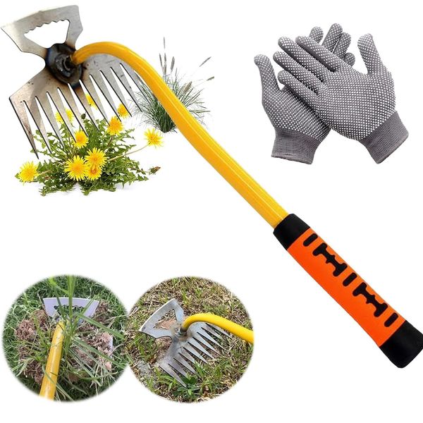 Weed Brush Weeding Tool Handheld Weeding Snatcher Weed Removal Tool Manual Efficient Weed Cutting Tool Garden Weed Cutting Tool Gardening Tool Long Handle Weed Weeding Tool Stainless Steel (11 Teeth)