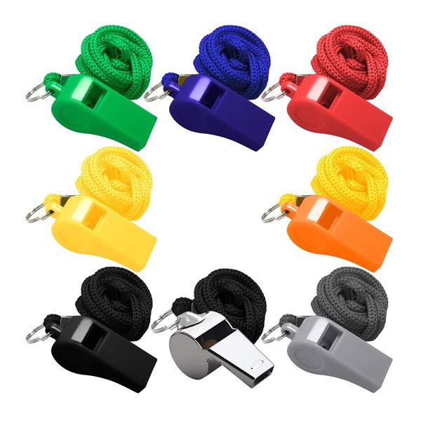 DFsucces 8 Pack Ultra Light Emergency Whistles for Coaches Referees Teachers School Emergency Training Competition Supplies with Lanyard Multicolor