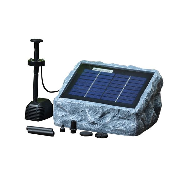 ASC Solar Stone Water Pump Kit with Battery and LED Ring Light Garden Pond