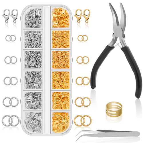 Anezus Jump Rings for Jewelry Making and Necklaces with Jump Ring Pliers and Open Jump Ring (1200pcs Silver and Gold)