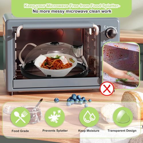 Fkprorjv Microwave Splatter Cover with Water Steamer, 12 inch Clear Microwave Plate Cover for Food, Splatter Guard Microwave Lid for Microwave Oven, Kitchen Gadgets Accessories, Black