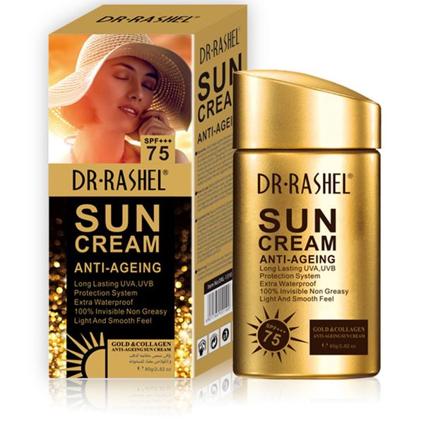 Dr Rashel Anti Aging Sunscreen SPF 75 for Face and Body, Sun Screen Protector Walerproof, Non Greasy, Light and Smooth Feel Sunscreen Lotion Moisture Sun Cream, Beach Essentials for Women (SPF 75)