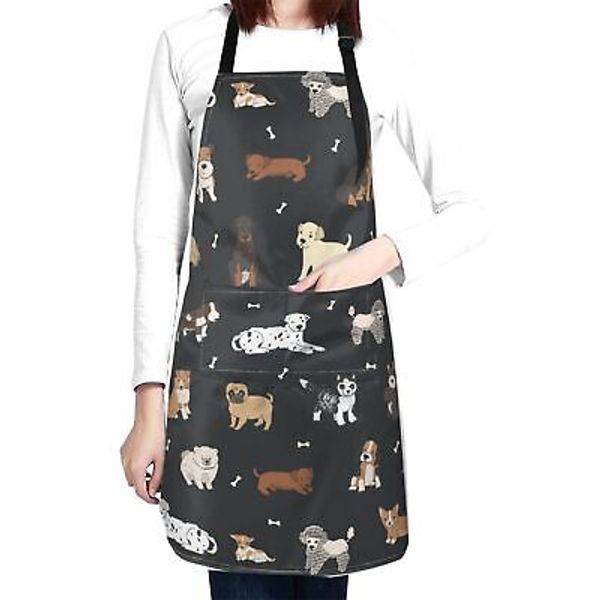 Perinsto Puppy Dog Pets Cute Animals Waterproof Apron with 2 Pockets Kitchen ...