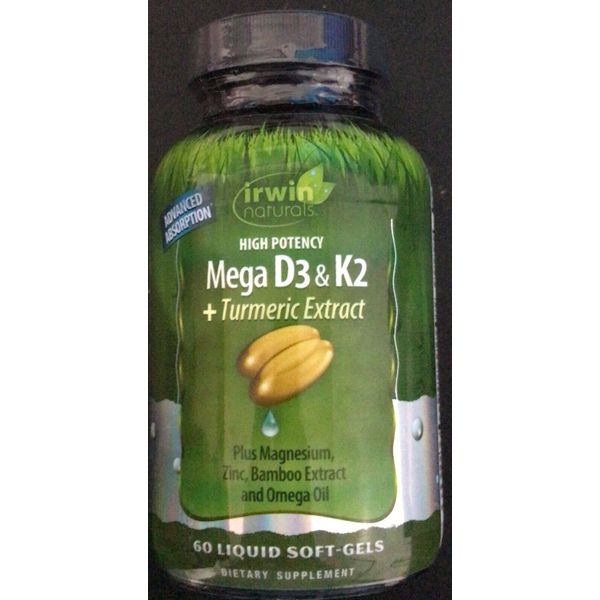 High Potency Mega D3 & K2 + Turmeric Extract, 60 Liquid Soft-Gels EXP.09/25+(A4)
