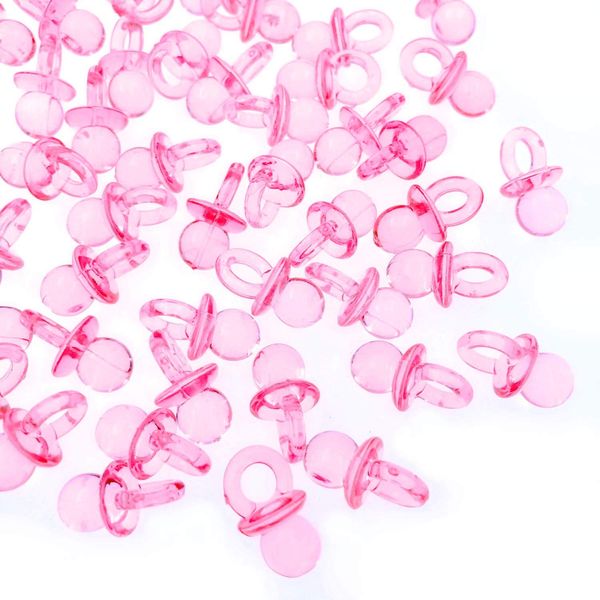 JZK 100 x Pink Mini Dummy Pacifier Acrylic Soothers Table Scatter Confetti Party Decoration Accessories for Baptism Baby Shower Birthday Mother to Be Party Favour