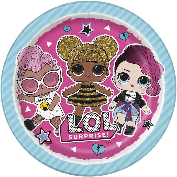 Unique 20905 Paper Plates-21.9 cm- LOL Surprise Party-Pack of 8, Multicolour