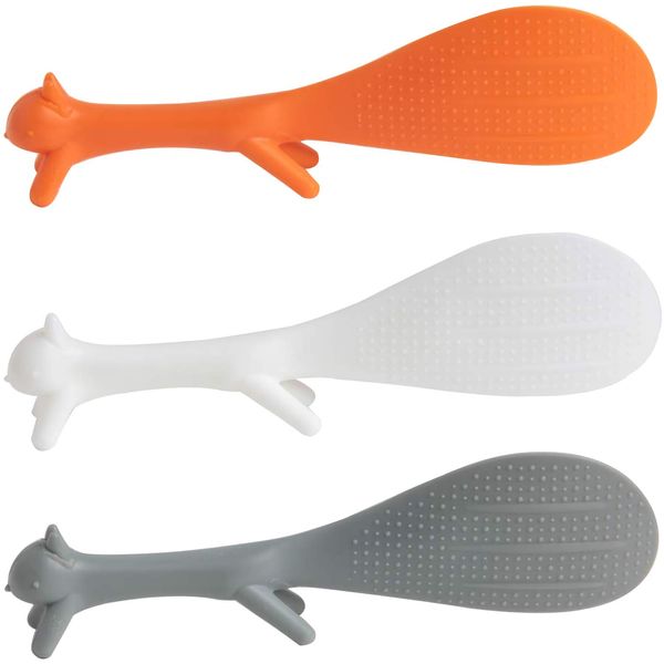 AnFun 3 Pieces Creative Household Kitchen Tools,Lovely Squirrel Shape Standing Spoon Non-Stick Rice Spoon Fashion Rice Cooker Dishes Filled Scoop Shovel