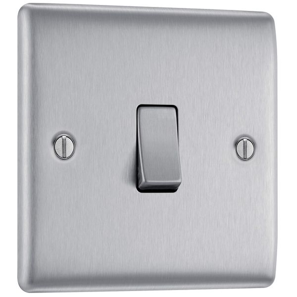 BG Electrical NBS12-01 Single Light Switch, Brushed Steel, 2-Way, 16AX