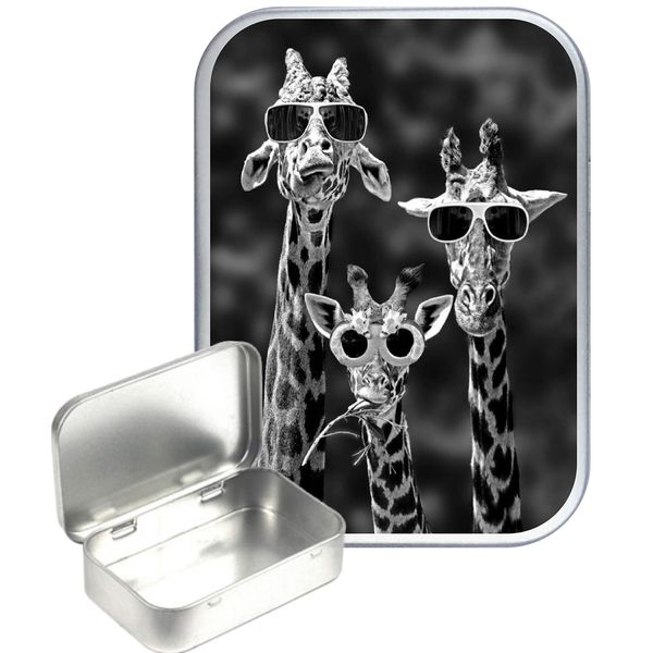 TEEZ Cool Giraffe 30ml Small Silver Hinged Tin, Metallic Hinged Box with Smooth Surface, Makeup Storage Box, 30ml / 1oz