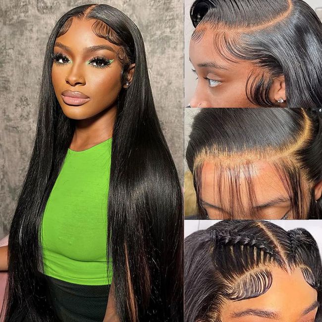 Bwoogre Straight Lace Front Wigs Human Hair Pre Plucked 180% Density 13x4 HD Transparent Lace Front Wig Human Hair 26 Inch Pre Plucked With Baby Hair for Black Women Natural Color