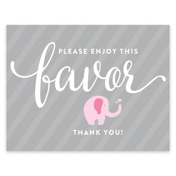 Andaz Press Pink Girl Elephant Baby Shower Collection, Party Sign, Please Enjoy This Favor Thank You!, 8.5x11-inch, 1-Pack