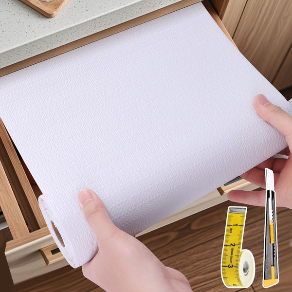 Drawer Liners Kitchen Cupboard Liner 30x300cm Shelf Liner Non Adhesive Fridge Liners Non Slip Cabinet Liner for Shelves Bedroom Cupboard Protector Waterproof Fridge Mats with Knife and Tape Measure