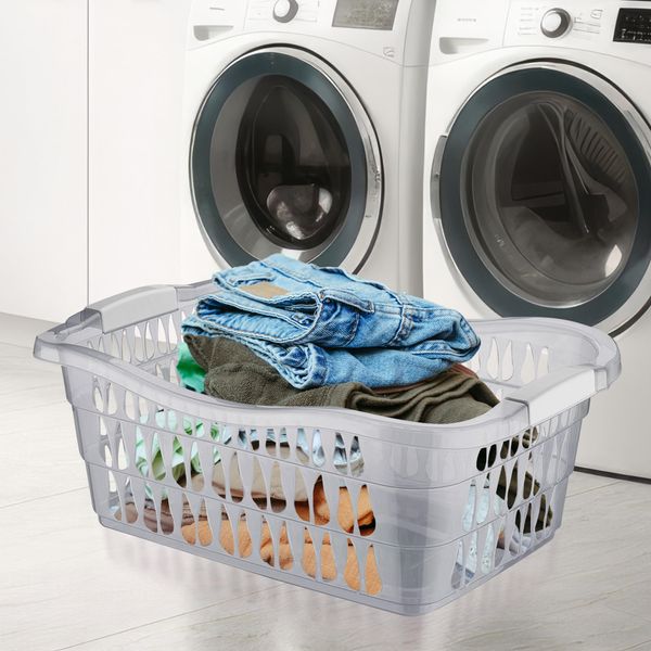 NEW PLASTIC LAUNDRY STORAGE BASKET HAMPER WASHING CLOTHES WITH HANDLES STRONG | STRONG DURABLE | BEDROOM BATHROOM KITCHEN HOME | HOME TIDY OPEN STORAGE BASKET (Clear)