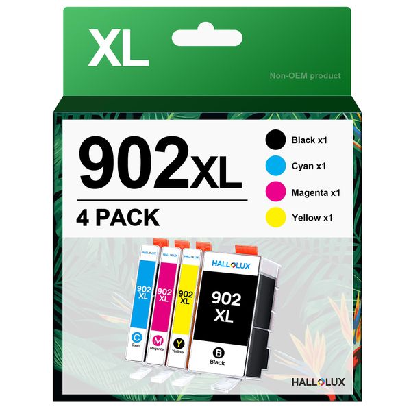 HALLOLUX 902XL Ink Cartridges Replacement for HP 902 Ink Cartridges, 902XL Ink Cartridges Combo Pack Replacement for HP Ink 902 Compatible with OfficeJet Pro 6978 6960 6968 6958 6950 6970, 4 Pack