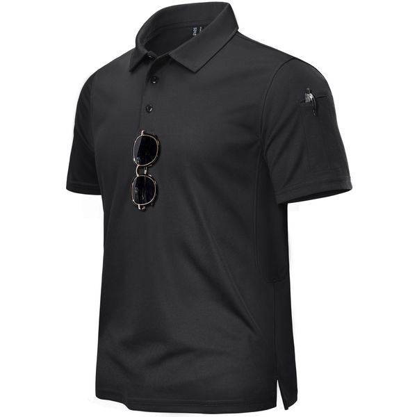 TACVASEN Herren Kurzarm Atmungsaktiv Poloshirts Tennis Polo Outdoor Golf T-Shirts mit Knöpfen (Schwarz, 3XL)