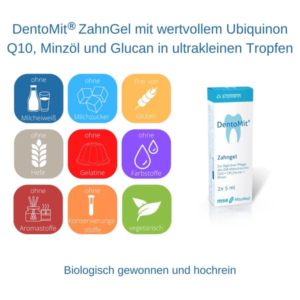 DentoMit ZahnGel Zahnpflgege, hochdosiert, Mundhygiene, Mundgeruch mit Ubiquinon Kaneka Coenzym Q10, Minzöl & Glucan, vegan, Dr Enzmann