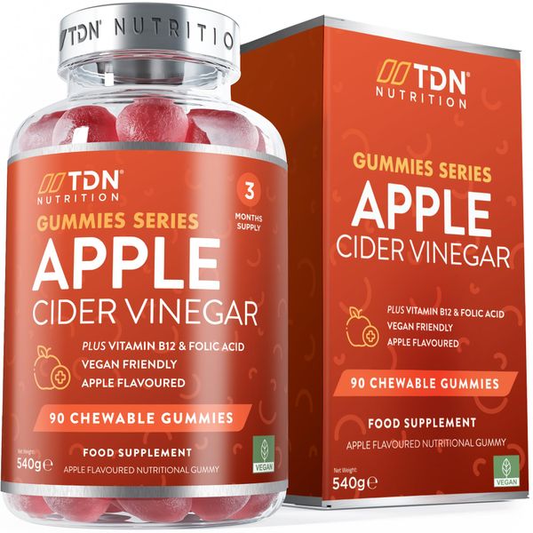 Apple Cider Vinegar Gummies - 90 Gummies - 1000mg ACV per Serving with The Mother - Added Vitamin B12 & Folic Acid Plus Beetroot & Pomegranate Extracts - Vegan - No Artificial Colours or Flavours