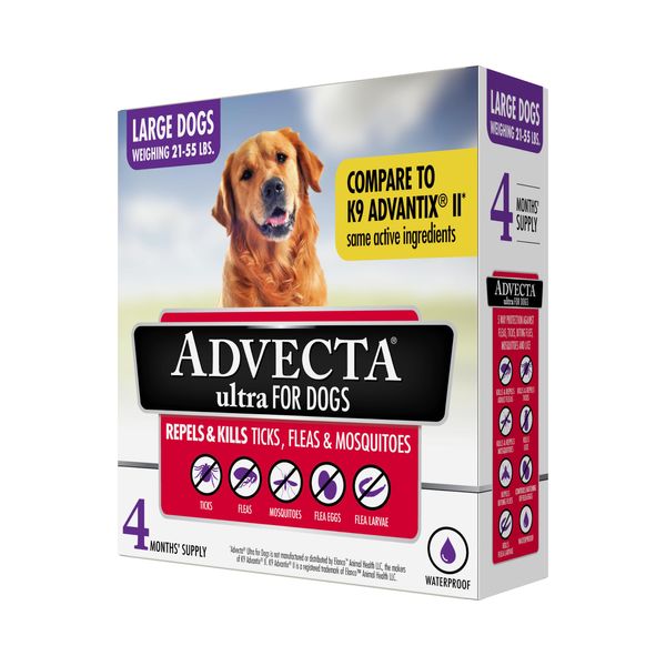 Advecta Ultra Flea And Tick Prevention For Dogs - Dog and Puppy Treatment and Control - Mosquito Repellent - Large, Fast Acting Waterproof Topical Drops, 4 Month Supply