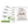 Wundle Bundle Soap Saver Exfoliating Pouch with 4 x Dove Refreshing Soap Bars (Cucumber & Green Tea)