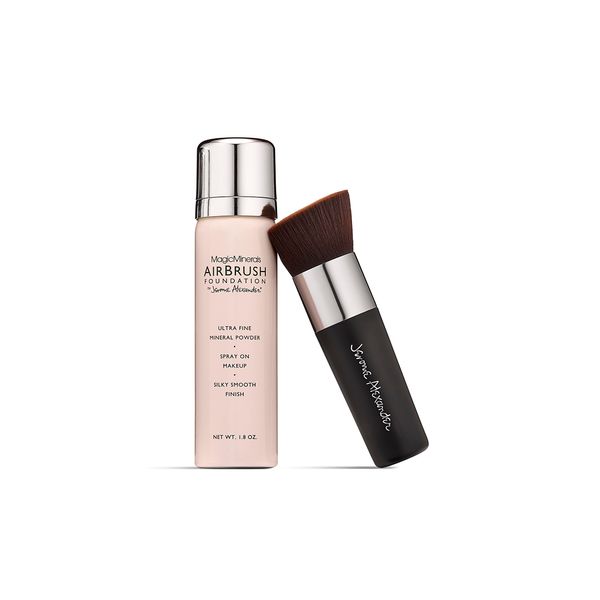 Jerome Alexander MagicMinerals AirBrush Foundation, Spray Makeup with Kabuki Brush, Skincare Active Ingredients, Ultra-Light, Buildable, Full Coverage Formula, 2 Piece Set (Medium)