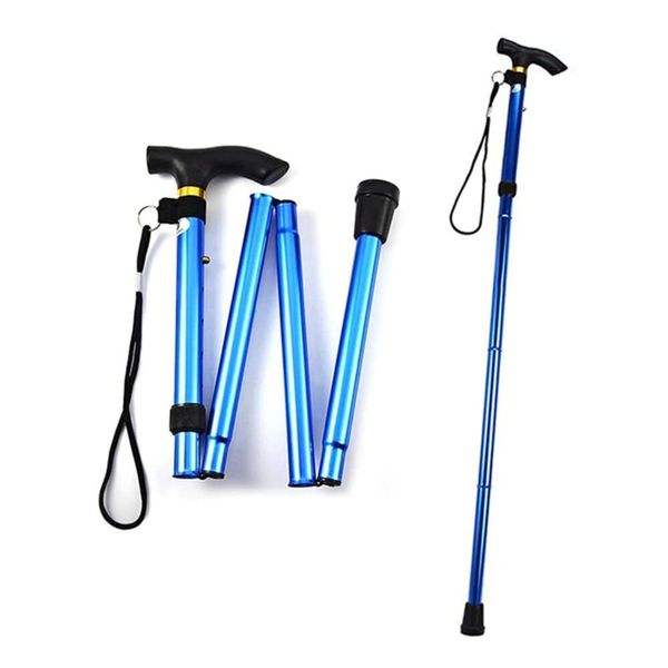 Aluminum Metal Walking Stick Easy Extendable Adjustable Folding Collapsible Lightweight Durable Walking Cane with Comfortable Grip For Men and Women Travel Cane (Blue)