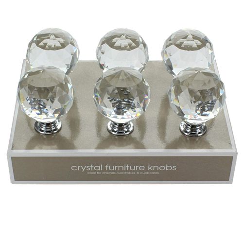 G Decor Clear Round Crystal Glass and Chrome Door Knobs Set, Vintage, Shabby Chic, Interior Furniture, Kitchen Bathroom Bedroom Accessories, Cabinet Cupboard Drawers Pulls Handles, 40mm (6-Pack)