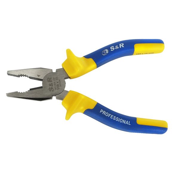 S&R Combination Pliers 160 mm x 35mm, Cr-V, 2-Component Handle, Rubberised