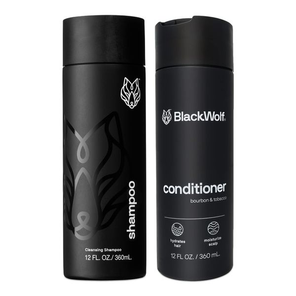 Black Wolf Everyday Men’s Shampoo & Conditioner Set, 12 Fl Oz - Charcoal Powder Cleanses Scalp and Fights Dirty & Greasy Hair - Thick & Rich Lather Daily Shampoo and Conditioner - For All Hair Types