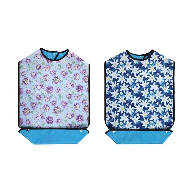 Adult Bibs, Waterproof Floral Print Bibs for Eating Washable and Reusable Clothing Protectors (orchid,Purple flower)