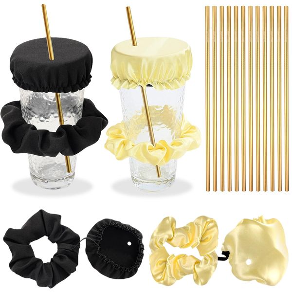 ZYNERY 2 Stück Stricee Cap, Scrunchie Drink Cover Set, Anti-Spike-Getränkeabdeckungen und Getränk abdecken Haargummi Armband für Verhinderung von Drogen