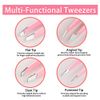 Tirdkid Tweezers Set 4-piece, Professional Stainless Steel Tweezers, Precision Tweezers for Eyebrows, Facial Hair, Ingrown Hair, Splinter, Blackhead and Tick Remover (PINK)