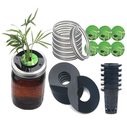 Kratky Lid Wide Mouth Hydroponic Lid Kratky Mason Jar Lid Urban Aquaculture Kratky Lid Insert with Urban Aquaculture Pods Includes 6 Kit (Black Version) (Black 24)