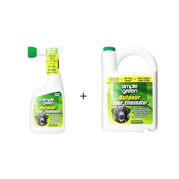 Green Outdoor Pet Odor Eliminator 32 oz Hose End Sprayer & 1 Gallon Refill