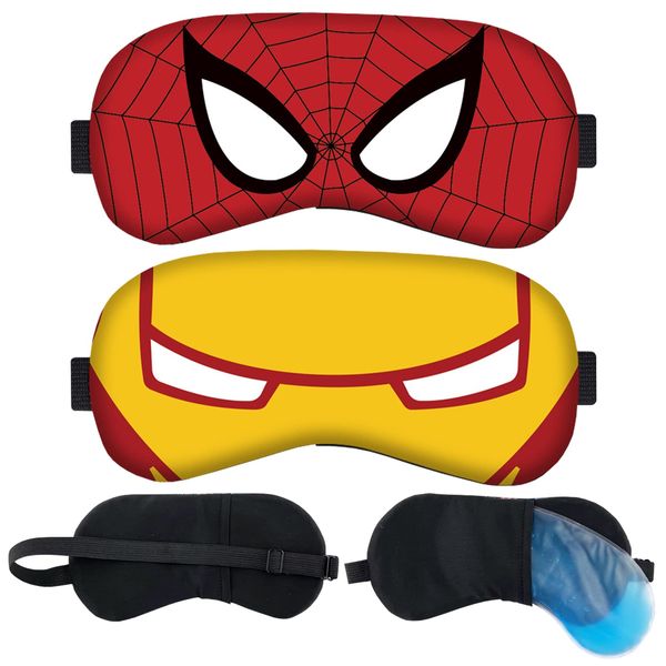 2 Pieces Superhero Sleep Eye Mask RHYII-Spidersman Avengers Blindfolds with Elastic Strap 3D Iron Man Eyeshade Soft Fluffy Sleep Shade Cover for Boys Girls Children Eye Cover for Sleeping Travel