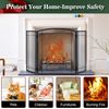 3-Panel Fireplace Screen 48" x 29" Foldable Wrought Metal Mesh Spark Guard, Blac