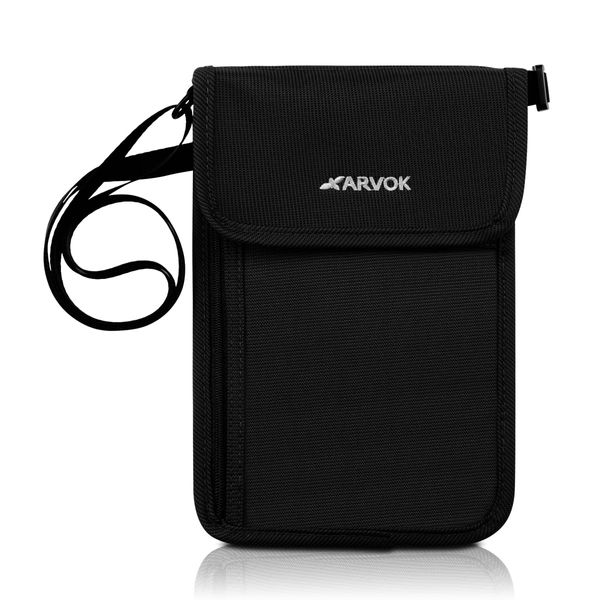 ARVOK Travel Wallet Neck Wallet with RFID Blocking Protected Passport Holder Pouch with Adjustable Neck Strap for Men Women, Keep Cash, Credit Cards and Travel Documents Safe