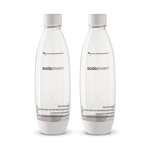 Sodastream Source 2 Pack Original White Carbonating Reusable Water Bottles 1 Liter BPA-Free Fits Only - Play, Source, Power, Spirit and Fizzi Soda Makers