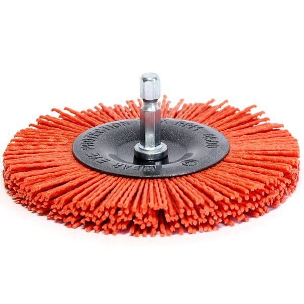 S&R Nylon - Disc Brush/Wire Brush Drill Bit 100 mm, hexagonal shaft 1/4' (6.35 mm) with AGGRESSIVE-NYLON-WIRE for cleaning and polishing wood and metal