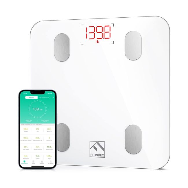 FITINDEX Bluetooth Body Fat Scale, Smart Wireless BMI Bathroom Weight Scale  Body