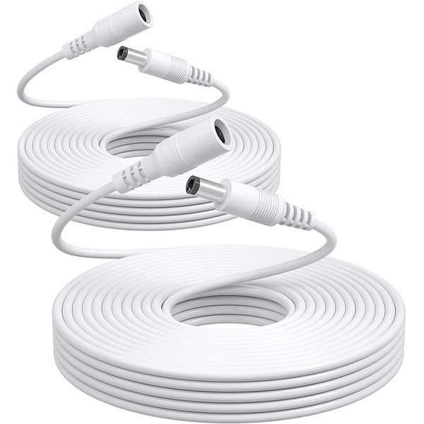 OXZEEWEE Power Extension Cable, 2 Pack 33ft (10M) 2.1mm x 5.5mm, Compatible with Universal 12V DC Adapter Cord or Wall Charger for Security Camera IP Camera/DVR/NVR System (2Pack, White)