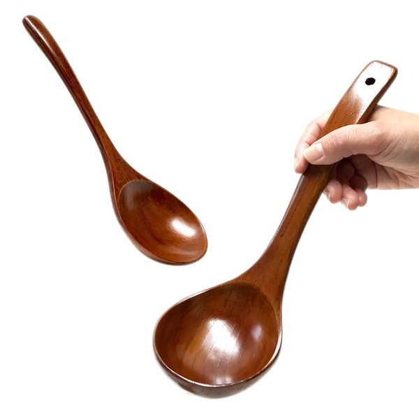 Lacquered Wooden Ladle, Natural Wood, Astragalus, Pot, Easy to Hold, Easy to Use, Kitchenware, Cookware, Cutlery, Ladle, Ladle (Set of 2 Sizes)