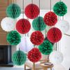 Kungfu Mall 18PCS Christmas Decoration Honeycomb Balls Pompoms Flower Balls Tissue Paper Pom Poms for Christmas Party Supplies Xmas Hanging Accessory