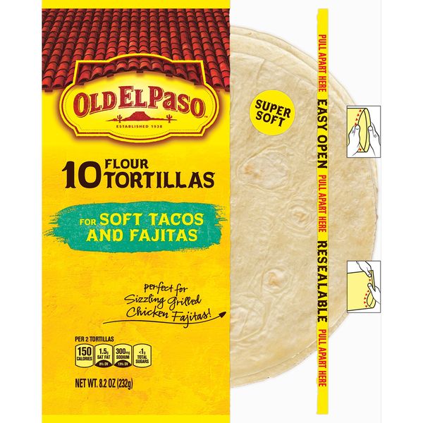 Old El Paso Flour Tortillas, For Soft Tacos and Fajitas, 10 ct., 8.2 oz (Pack of 12)