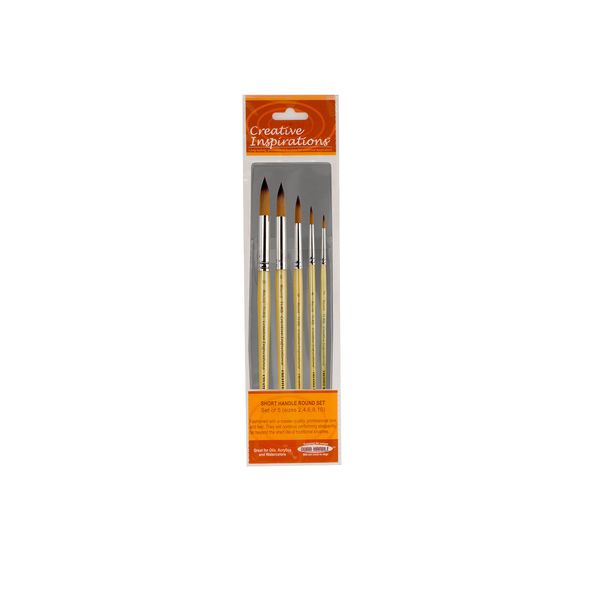 Creative Inspirations Dura-HandleArtist Paint Brushes Short Solid Resin Handle Resists Chips & Cracks - Round [Set of 5]