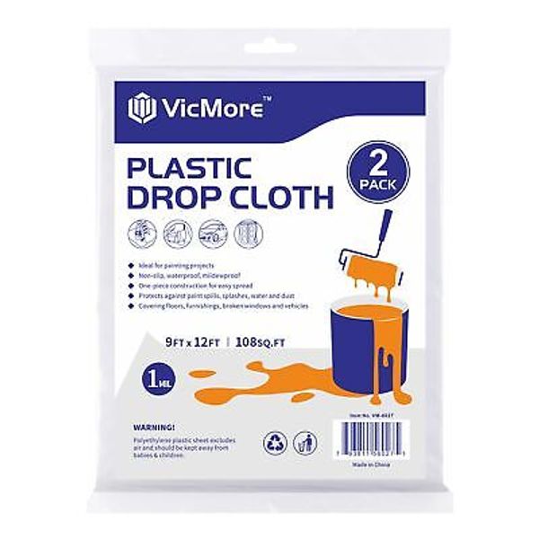 2pack Plastic Drop Cloth 9x12 Feet Waterproof And Clear Tarp For Painting Furnit